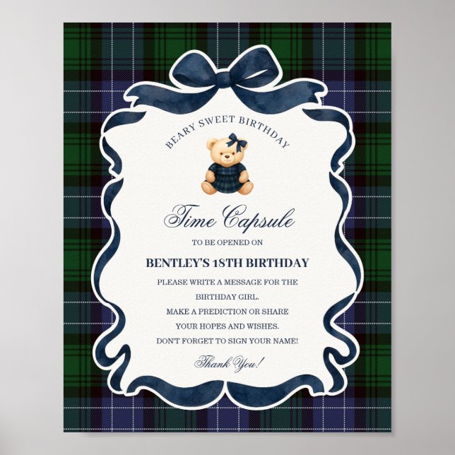 Preppy Coquette Bow Bear Birthday Time Capsule Poster (Vorne)