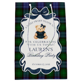 Preppy Coquette Bow Bear Tartan Birthday Favors Mittlere Geschenktüte