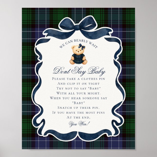 Preppy Coquette Bow Bear Tartan Dont Say Baby Game Poster (Vorne)