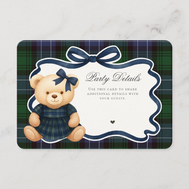 Preppy Coquette Bow Bear Tartan Plaid Details Card Begleitkarte (Vorderseite)