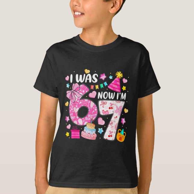 Preppy Coquette Bow I Was 6 Now I'm 7 7th Birthday T-Shirt (Vorderseite)