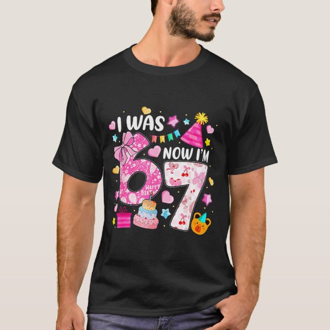 Preppy Coquette Bow I Was 6 Now I'm 7 7th Birthday T-Shirt (Vorderseite)