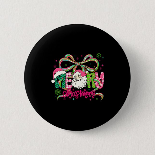 Preppy Coquette Bow Merry Christmas Santa Xmas Fam Button (Vorderseite)