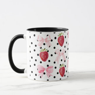 Preppy Coquette Bow Tasse Strawberry Polka Dots