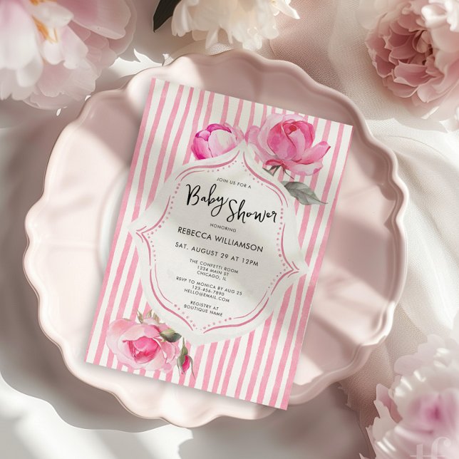 Preppy Coquette Grandmillenial Girl Baby Dusche Einladung (Coquette Grandmillenial Vintage Garden Baby Shower Invite)