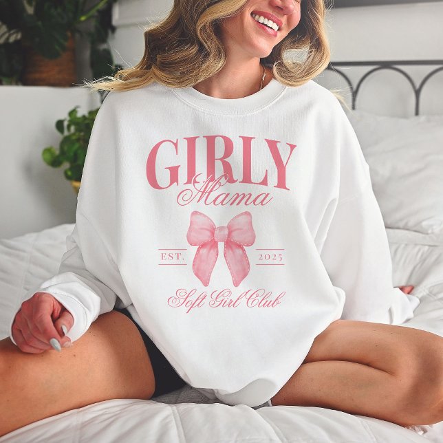 Preppy Coquette Mama Personalisiert Girl Mama Pink Sweatshirt (Von Creator hochgeladen)