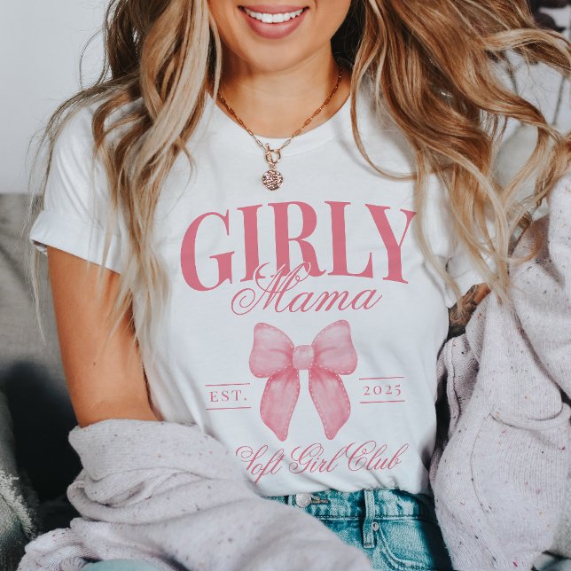 Preppy Coquette Mama Personalisiert Girl Mama Pink T-Shirt (Von Creator hochgeladen)