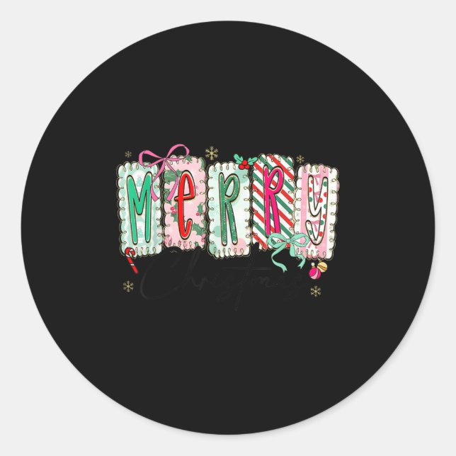 Preppy Coquette Merry Christmas Coquette Bow Girl  Runder Aufkleber (Vorderseite)