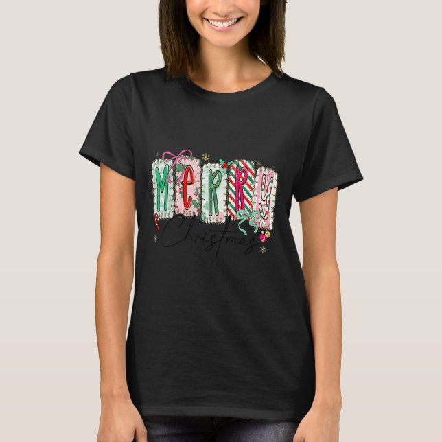 Preppy Coquette Merry Christmas Coquette Bow Girl  T-Shirt (Vorderseite)