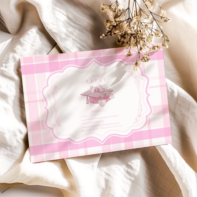 Preppy Coquette Pink Bow Abschluss RSVP Karte (Von Creator hochgeladen)