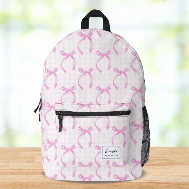 Preppy Coquette Pink Ribbon Bow Individuelle Name Bedruckter Rucksack (Von Creator hochgeladen)