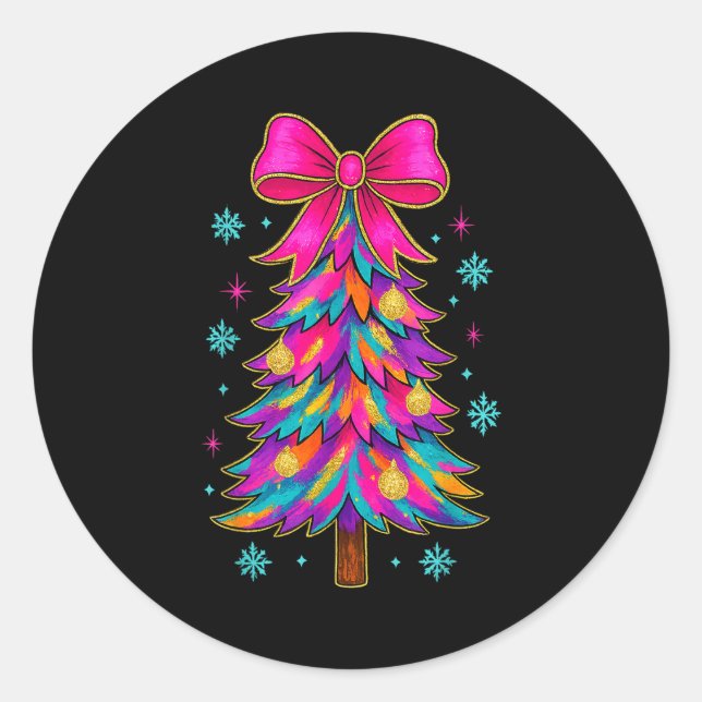 Preppy Coquette Tree Christmas Crew 2025 Family Ma Runder Aufkleber (Vorderseite)