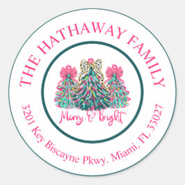 Preppy Coquette Weihnachtsbaumen Adressetikett Runder Aufkleber