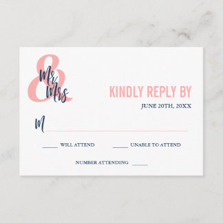 Preppy Coral & Navy Mr & Mrs. Wedding RSVP Karte