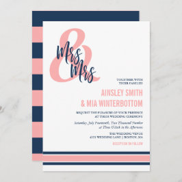 Preppy Coral & Navy Mrs & Mrs. Wedding Einladung