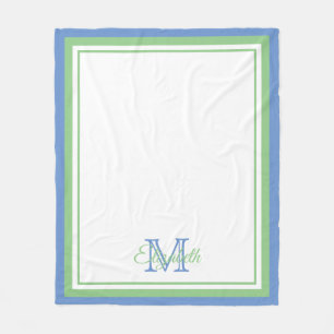 Preppy Cornflower Blue und Sage Green Monogram Fleecedecke