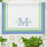 Preppy Cornflower Blue und Sage Green Monogram Geschirrtuch<br><div class="desc">Das mit Monogramm Küchentuch mit dem Namen und der Initialauswahl ist für Sie ein echtes Weichtücher, Grün, Maisblume und Weiß. Ideal für Hauswärmung oder Geschenke für die Gastgeberin.</div>