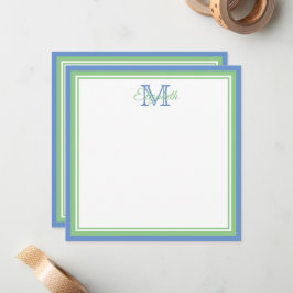 Preppy Cornflower Blue und Sage Green Monogram Mitteilungskarte