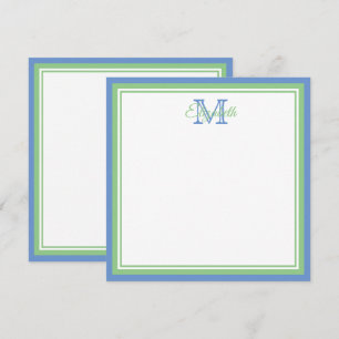 Preppy Cornflower Blue und Sage Green Monogram Mitteilungskarte