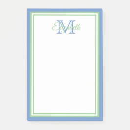 Preppy Cornflower Blue und Sage Green Monogram Post-it Klebezettel