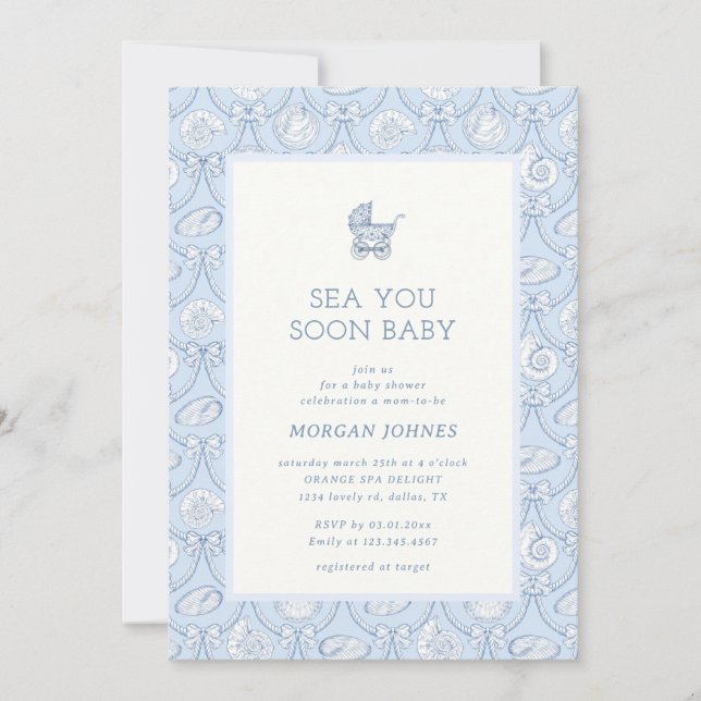 Preppy Couquette Coastal Baby Shower Invitation Einladung (Vorderseite)