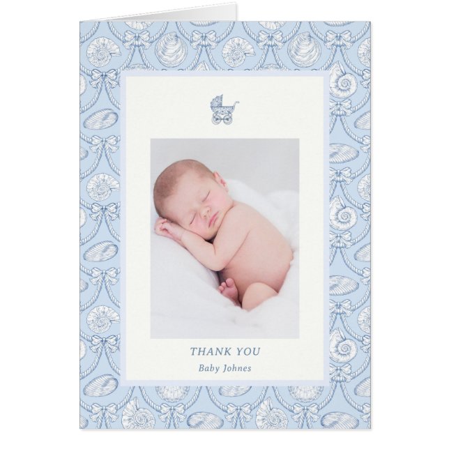 Preppy Couquette Coastal Baby Thank You Card (Vorne)