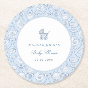 Preppy Couquette Coastal Babyparty Runder Pappuntersetzer