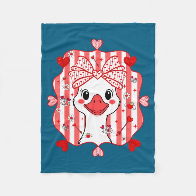Preppy Cute Goose Coquette Bow Valentine's Day Wom Fleecedecke (Vorderseite)