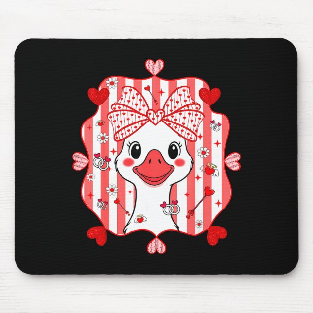 Preppy Cute Goose Coquette Bow Valentine's Day Wom Mousepad (Vorne)