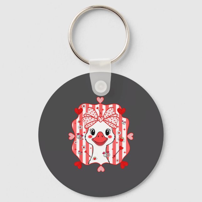 Preppy Cute Goose Coquette Bow Valentine's Day Wom Schlüsselanhänger (Vorderseite)