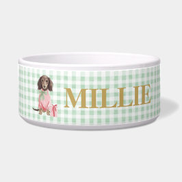Preppy Dachshund Green Gingham Christmas Napf