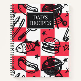 Preppy Dad Grilling Pattern – BBQ Doodles (Check)  Notizbuch