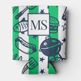 Preppy Dad Grilling Pattern – BBQ Doodles (Stripe) Dosenkühler