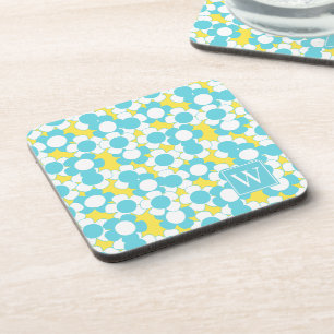 Preppy Daisy Bloom – Gelb & Türkis Monogramm Getränkeuntersetzer