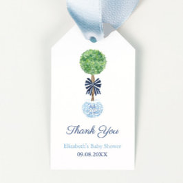 Preppy Dark Blue Bow Boxwood Topiary Baby Dusche Geschenkanhänger