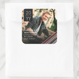 Preppy Diagonal Brown Button Streifen Foto Abschlu Quadratischer Aufkleber