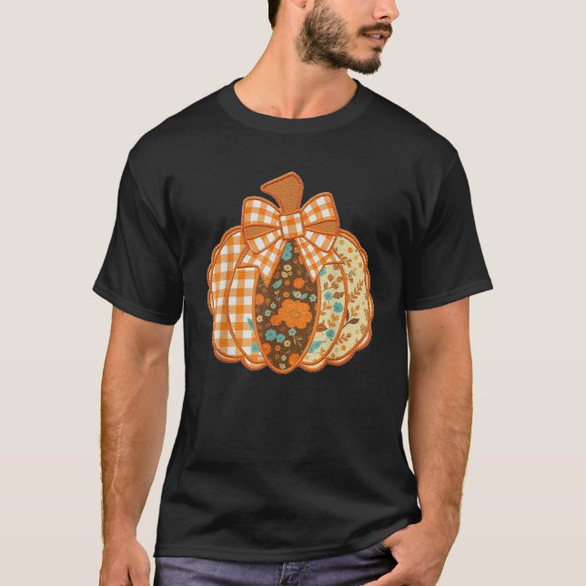 Preppy Ditsy Floral Pumpkin Checkered trendy Cosy T-Shirt (Vorderseite)