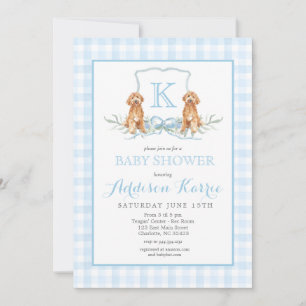Preppy Dog Gingham Wappen Baby Shower Einladung