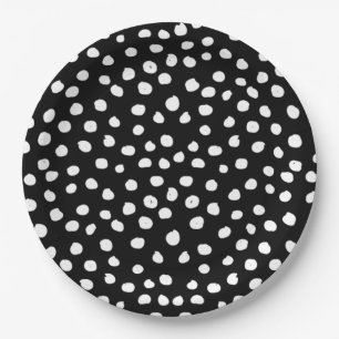 Preppy Dots Moderne Schwarz-weiße Druckpunkte Pappteller