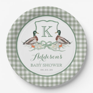 Preppy Duck Gingham Wappen Baby Shower Einladung Pappteller