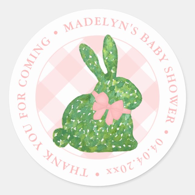 Preppy Easter Bunny Pink Bow Baby Showdusche Danke Runder Aufkleber (Vorderseite)