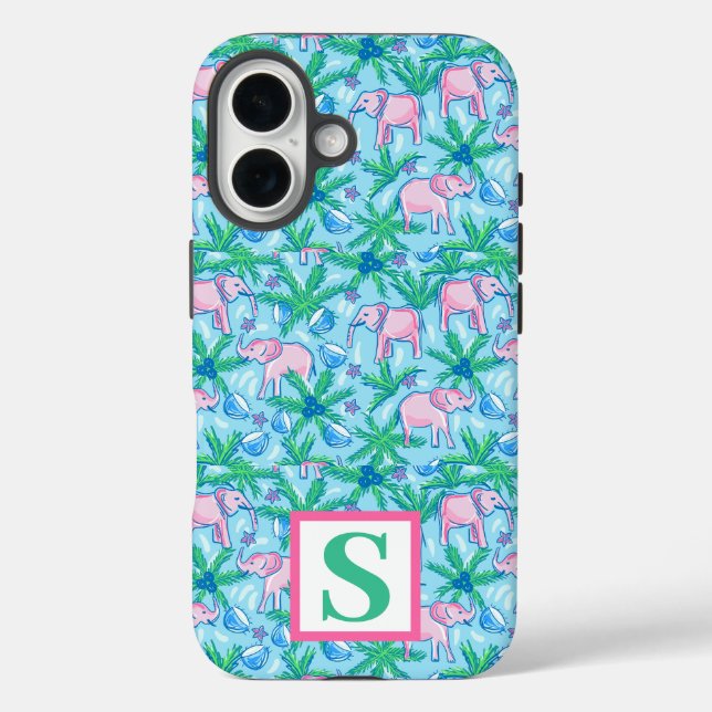 Preppy Elephant Monogram Tropical Case-Mate iPhone Hülle (Rückseite)