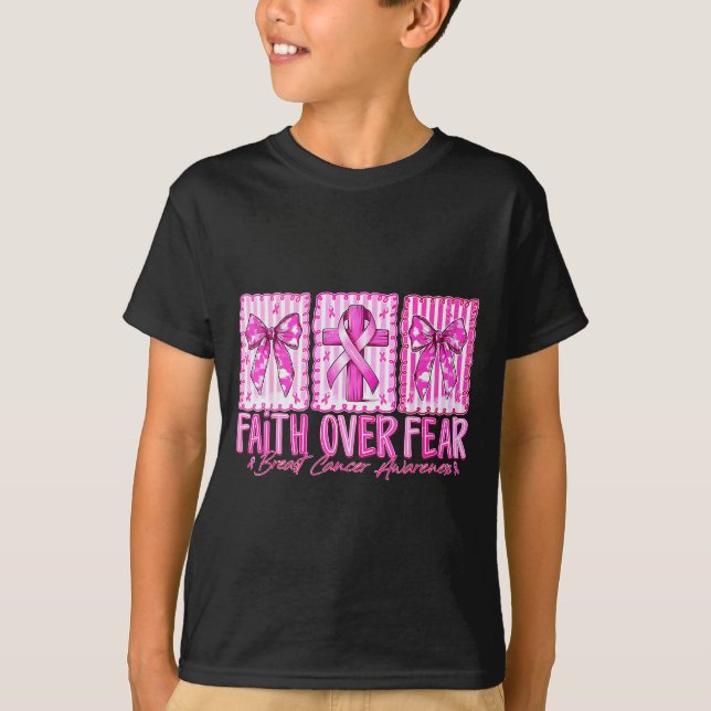 Preppy Faith Over Fear Breast Cancer Bow Warrior C T-Shirt (Vorderseite)