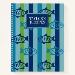 Preppy Fish Coastal Kitchen Stripe Recipe Notizbuch