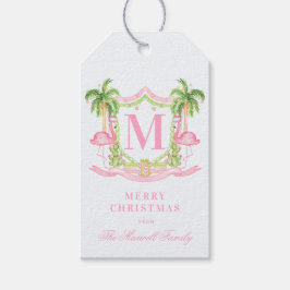 Preppy Flamingo Christmas Crest Geschenkanhänger