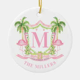 Preppy Flamingo Christmas Crest Keramik Ornament