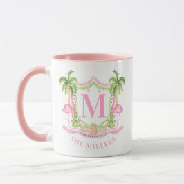 Preppy Flamingo Christmas Monogram Crest Tasse