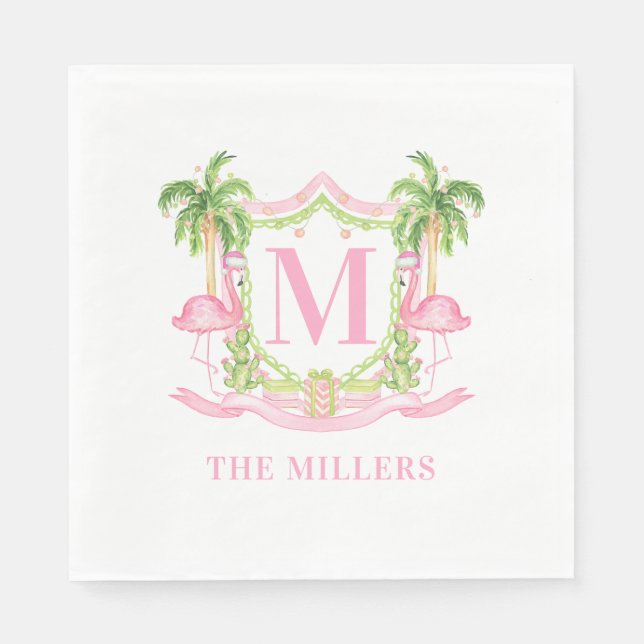 Preppy Flamingo Christmas Wappen Serviette (Vorderseite)
