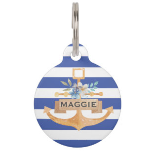 Preppy floral anchester monogram ID Dog Tag Haustiermarke