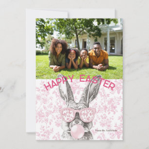 Preppy Floral Bubblegum Bunny Custom Foto Oster Feiertagskarte